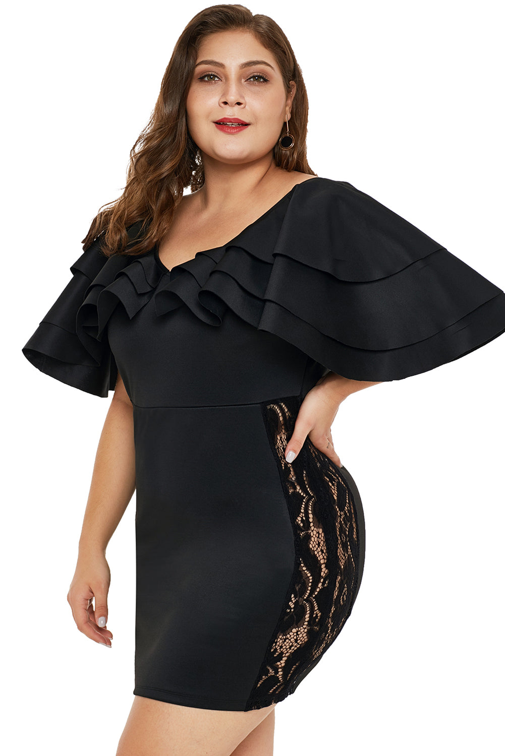 Black Cascading Shoulder Dress