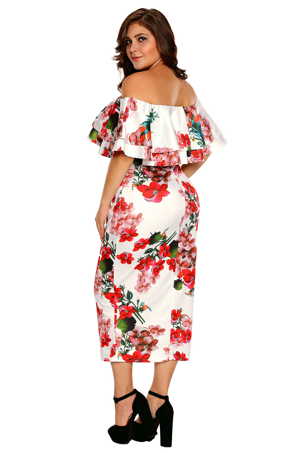 Floral Ruffle Off Shoulder Curvaceous Dress
