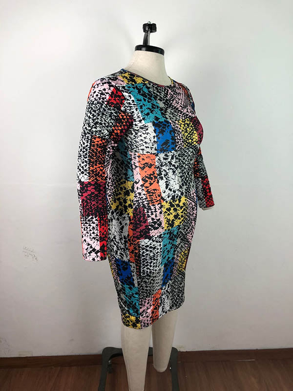 Multi Color Long Sleeve Midi Dress