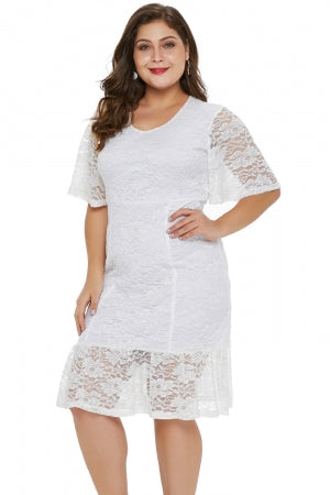 Plus Size Lace Dress (White, Black)