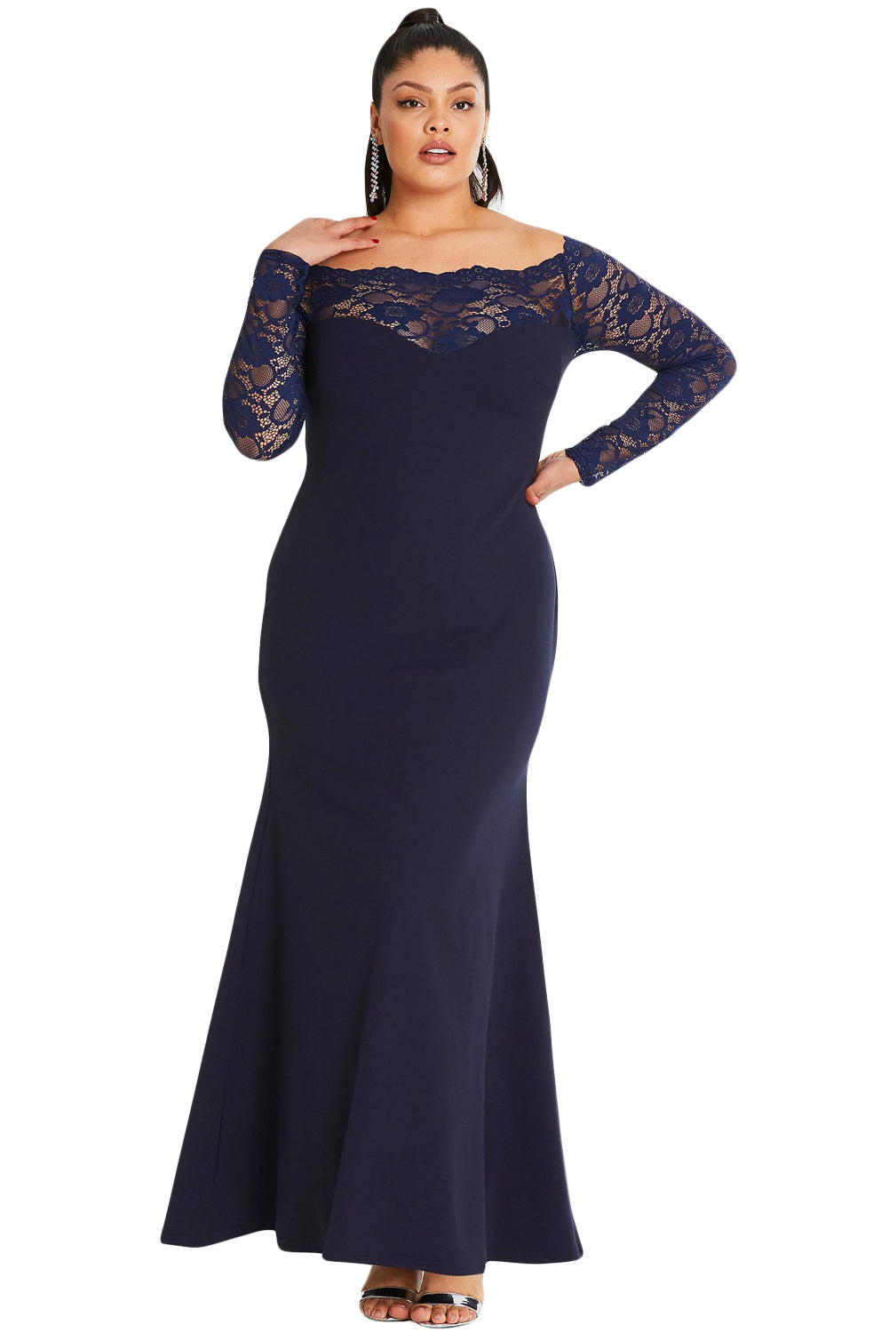 Blue Lace Off-The-Shoulder Maxi Dress