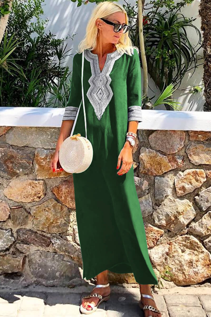 Green Casual Crochet Embroidered Slit Summer Dress