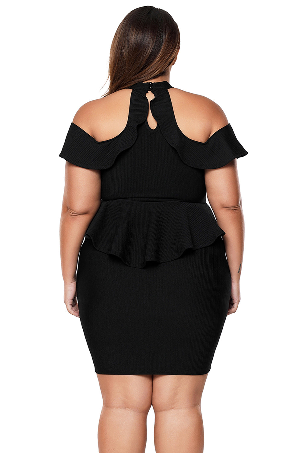 Black Plus Size Cold Shoulder Peplum Bodycon Dress