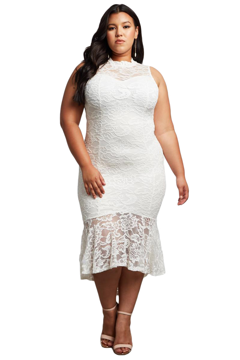 White Lace High Low Plus Size Party Dress