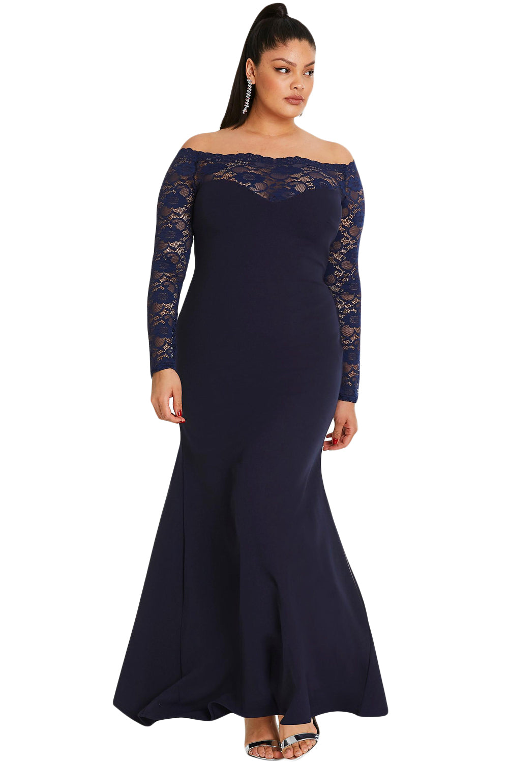 Blue Lace Off-The-Shoulder Plus Size Maxi Dress