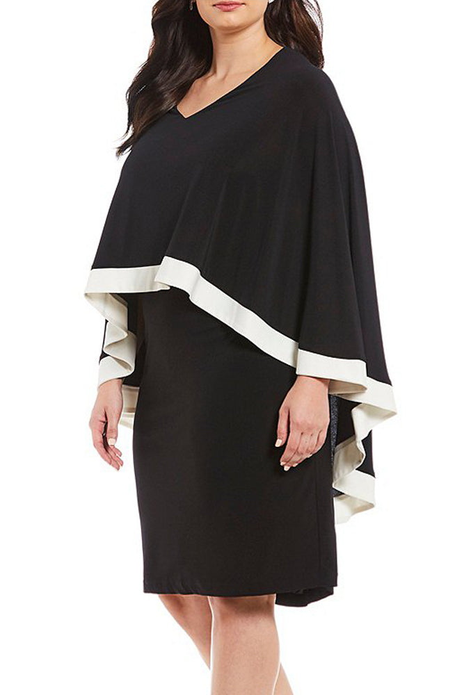 Black Contrast Trim Capelet Plus Size Poncho Dress