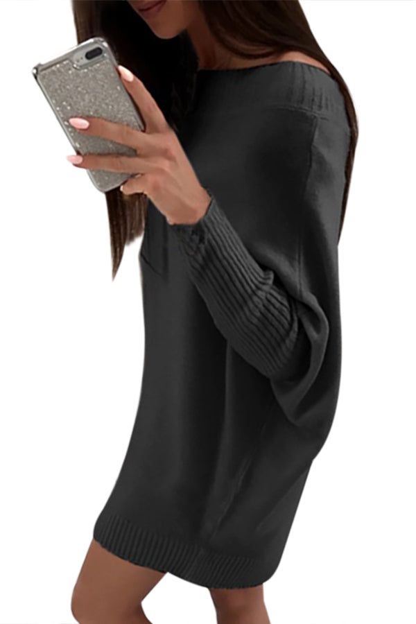 Black Stylish Long Sleeve Baggy Sweater Dress