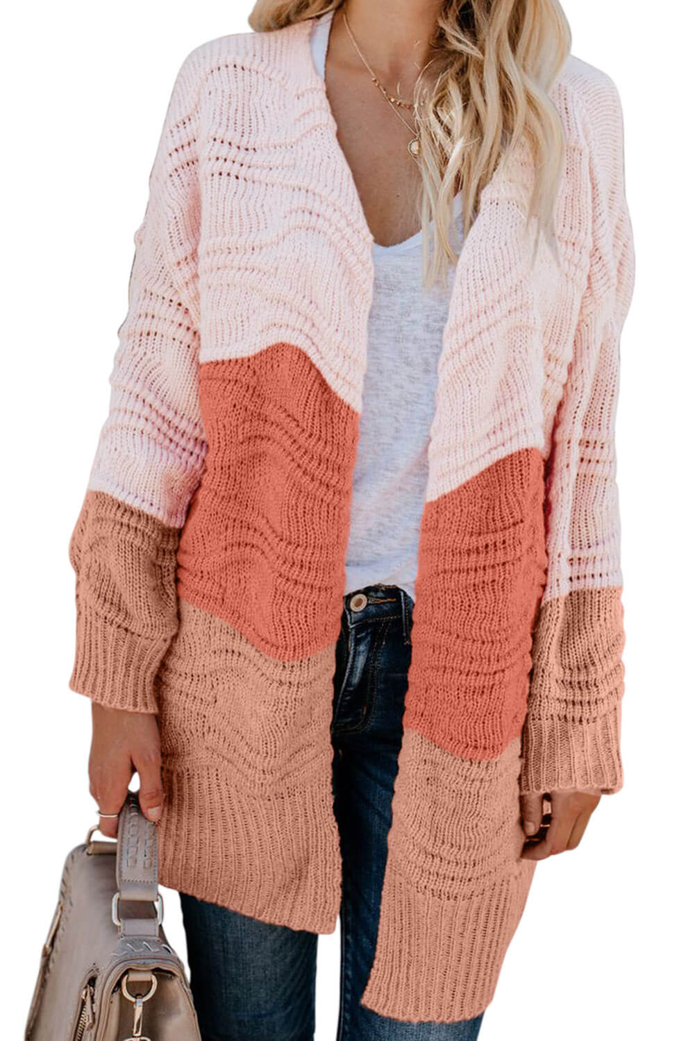 Pink Colorblock Knit Cardigan