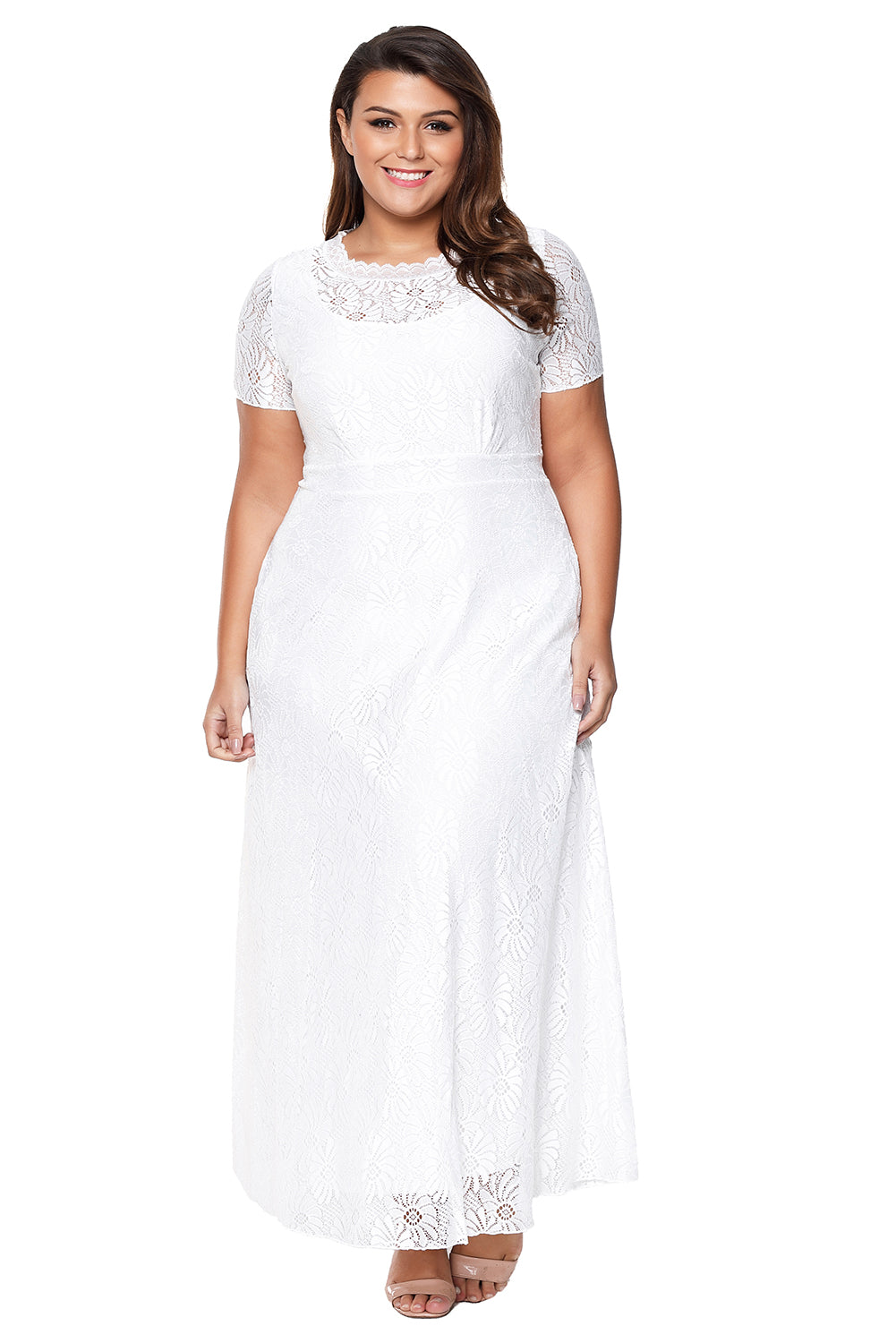 White Plus Size Lace Gown
