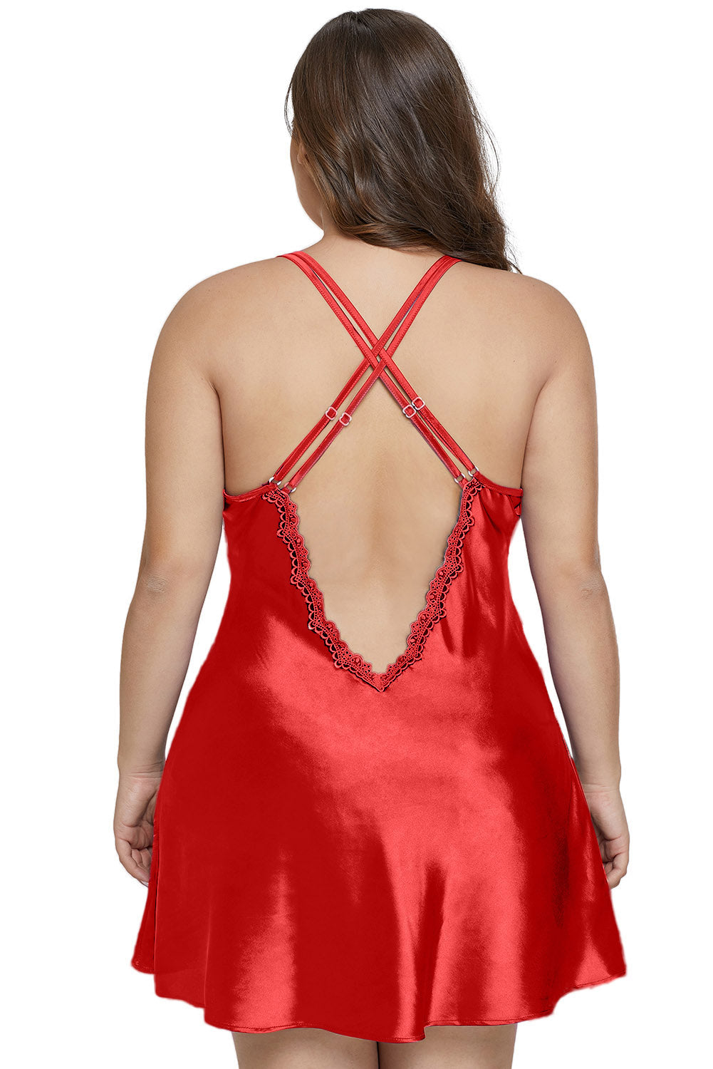 Red Satin and Lace Chemise Set