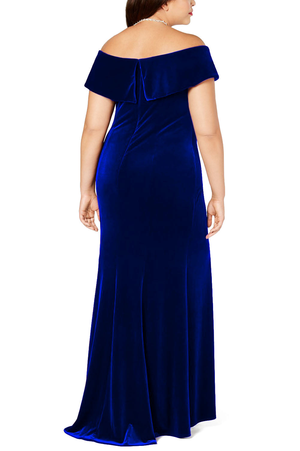 Blue Off-The-Shoulder Velvet Gown