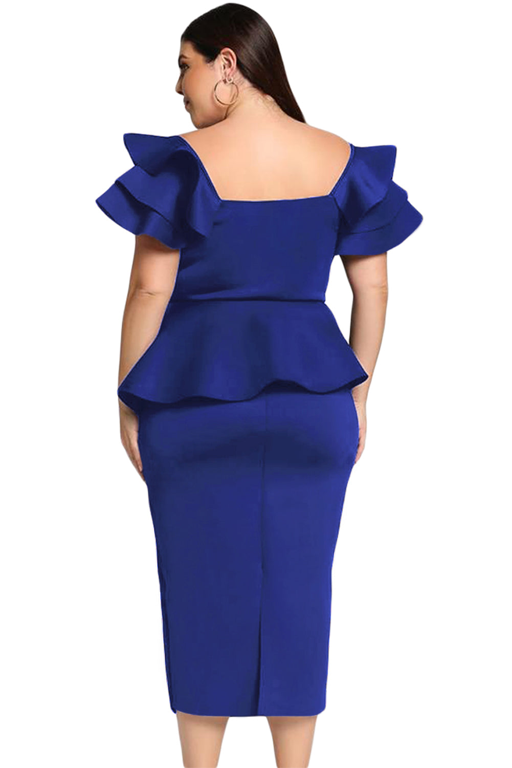 Royal Blue Plus Size Tiered Sleeve Twisted Peplum Dress