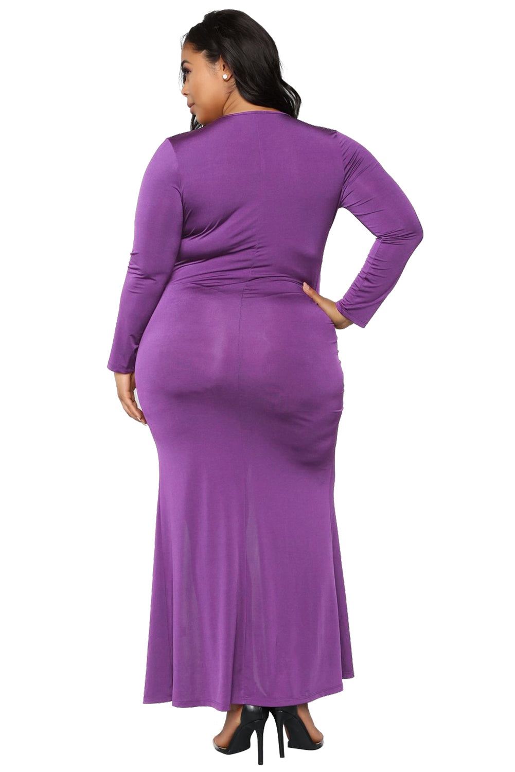 Surplice Long Sleeve Plus Size Dress ( Black, Purple)