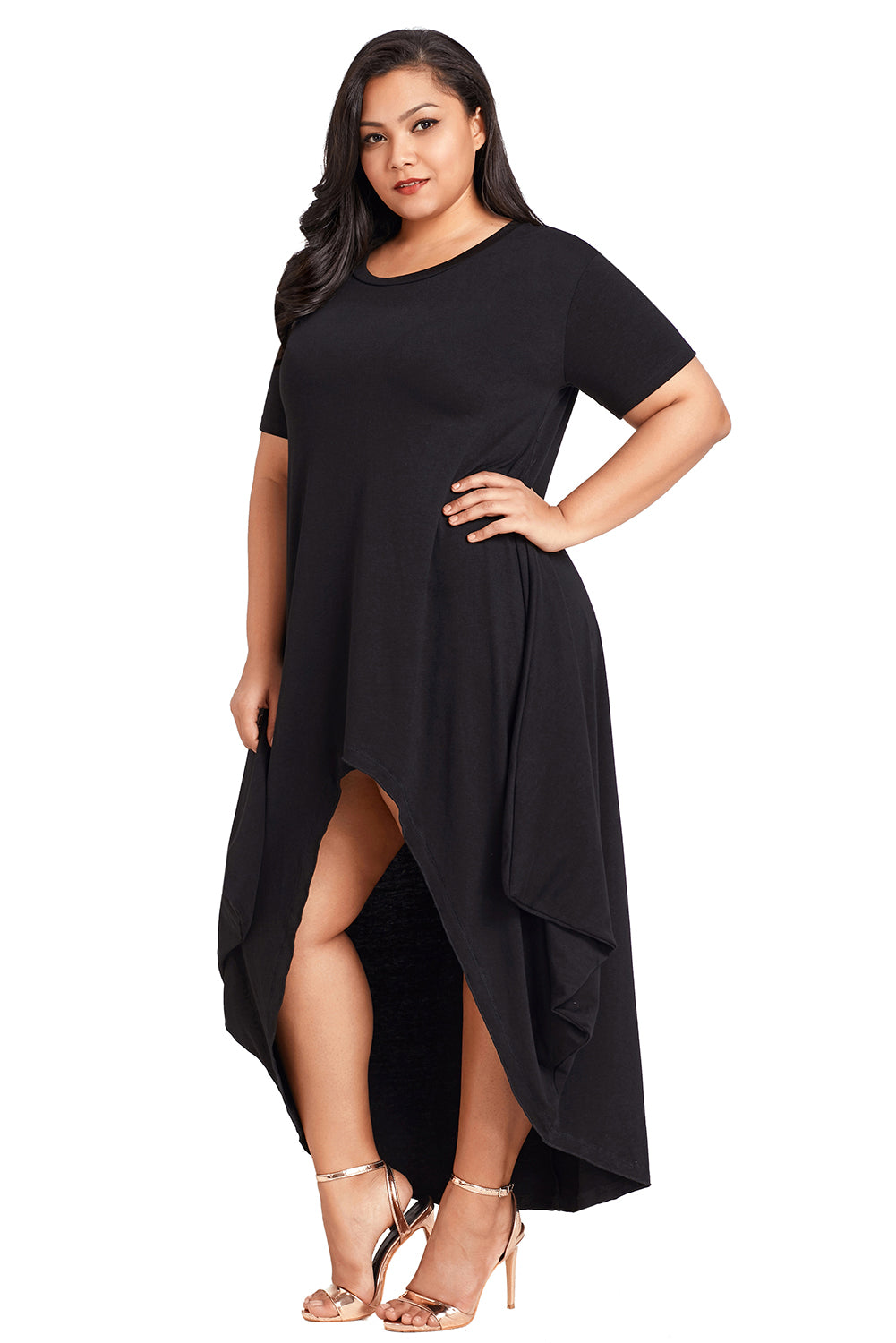 Hi-Lo Slit Jersey Knit Dress (Black, Burgundy)