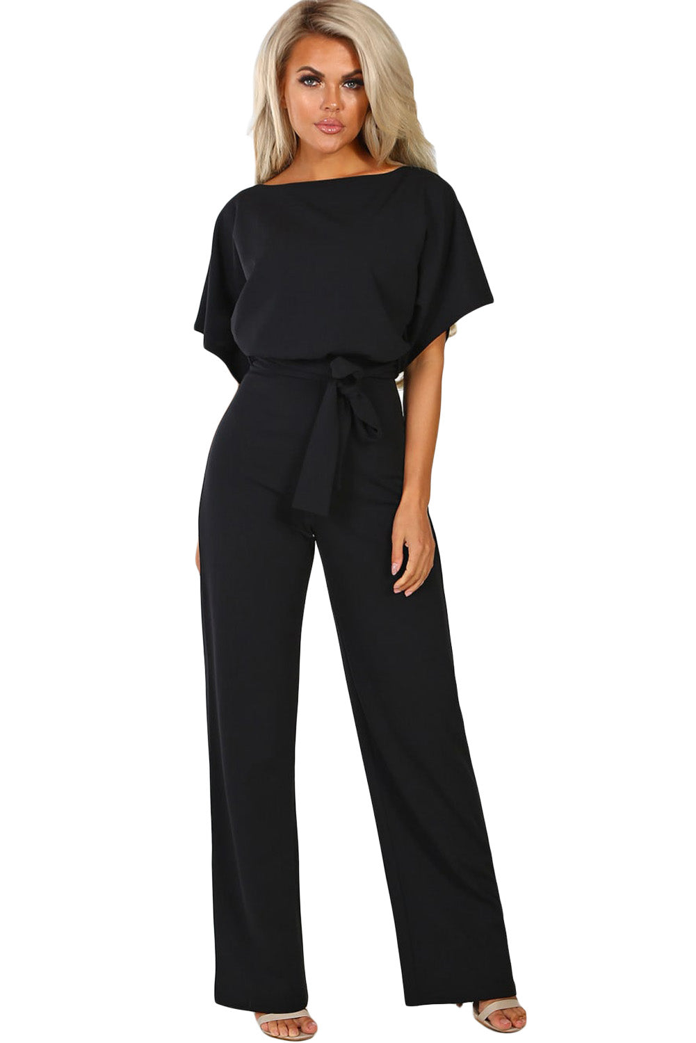 Oh So Glam Belted Wide Leg Jumpsuit ( Apricot, Black, Blue, Brown)