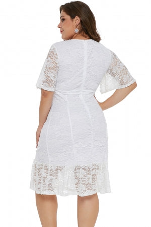 Plus Size Lace Dress (White, Black)