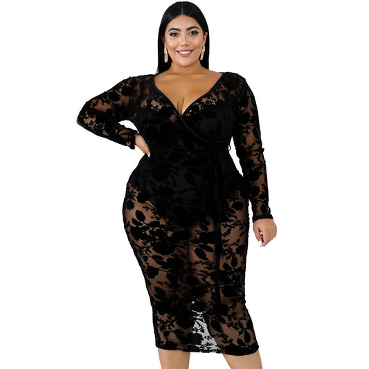 Plus Size Sheer Suede Body-Con Dress