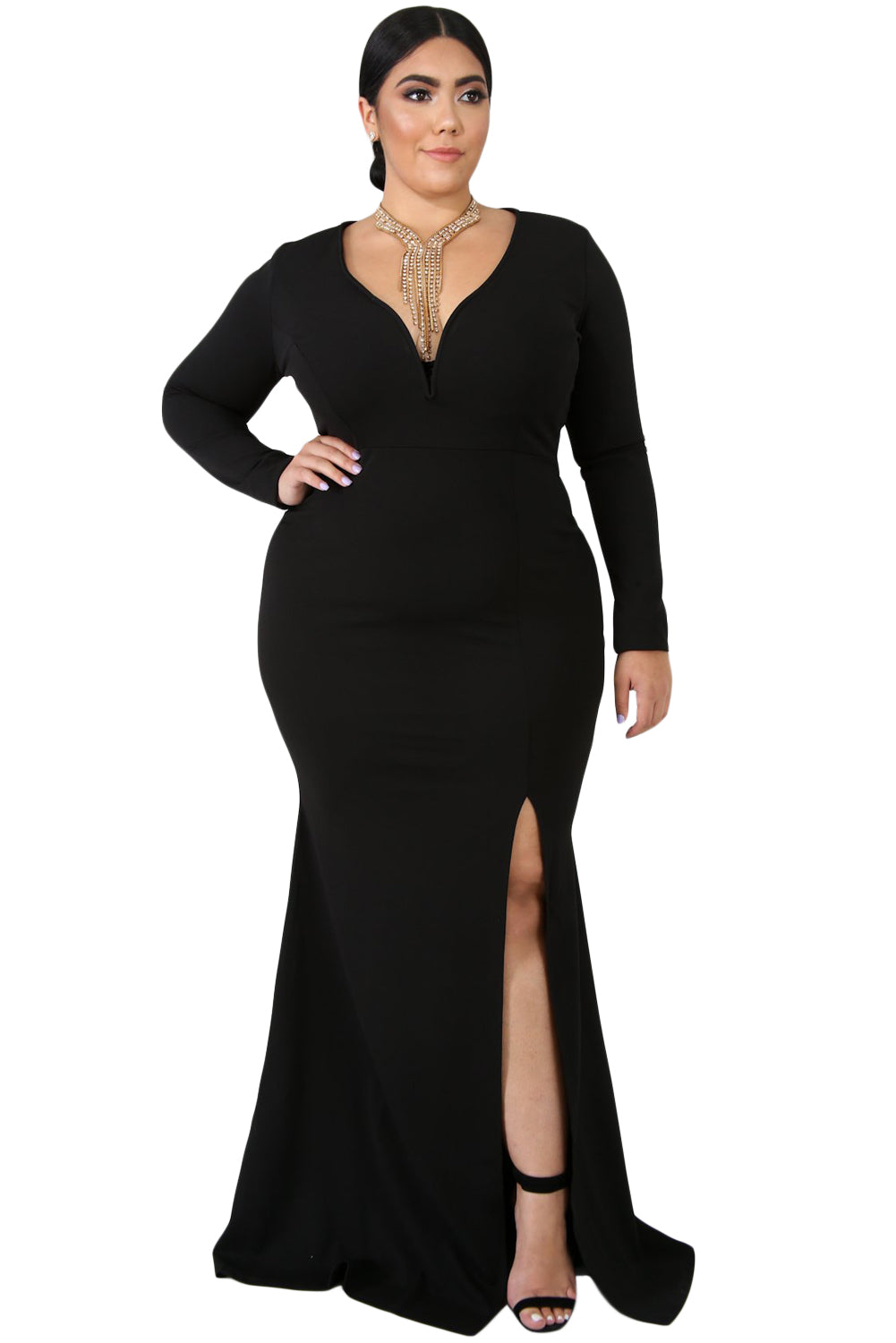 Black Slit Diva Plus Size Maxi Dress