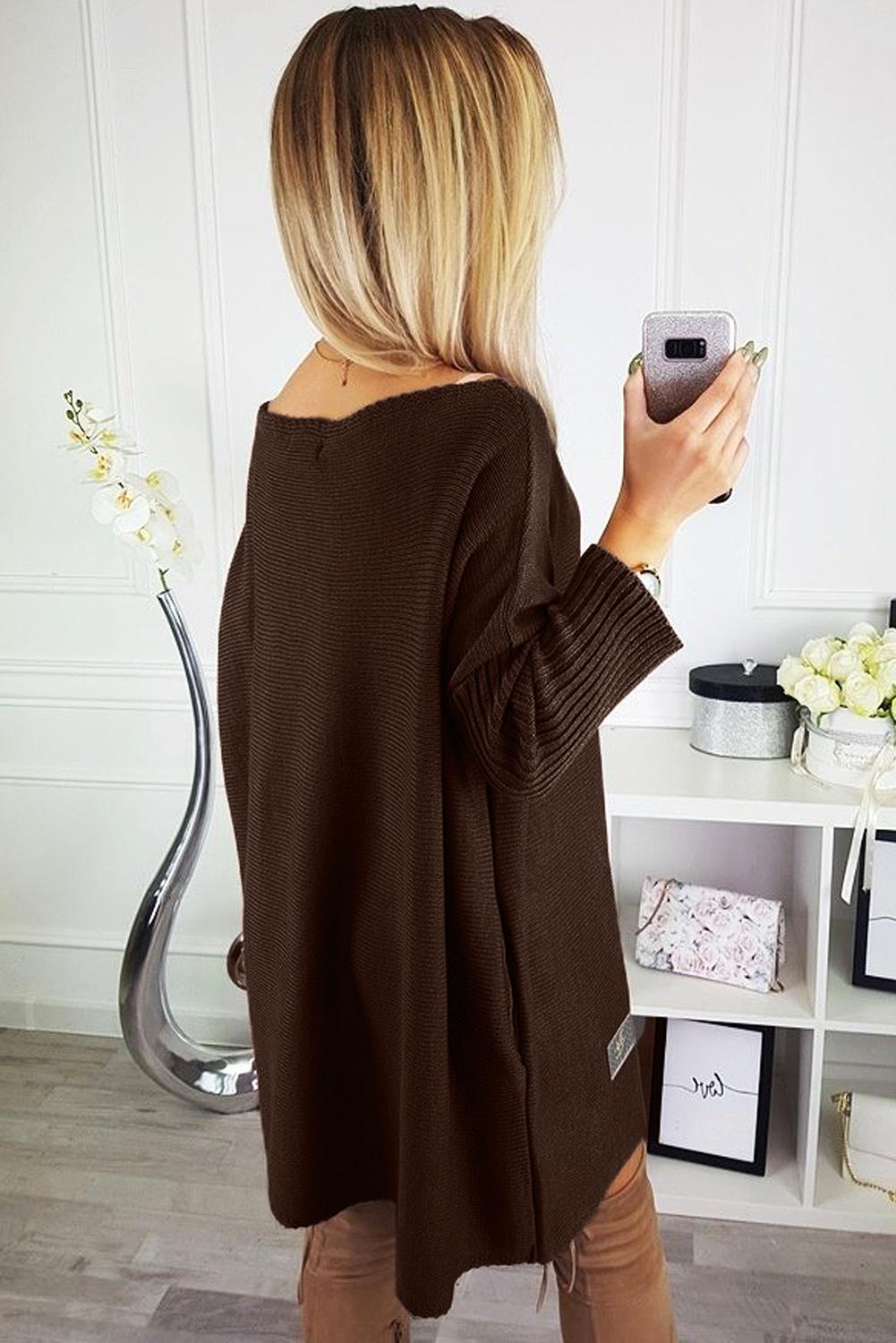 Brown Oversized Batwing Sleeve Sweater Dress