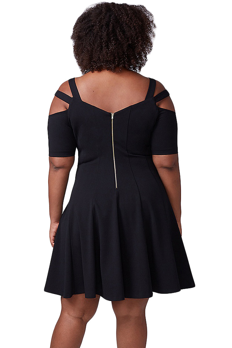 Black Strappy Shoulder Fit Flare Dress
