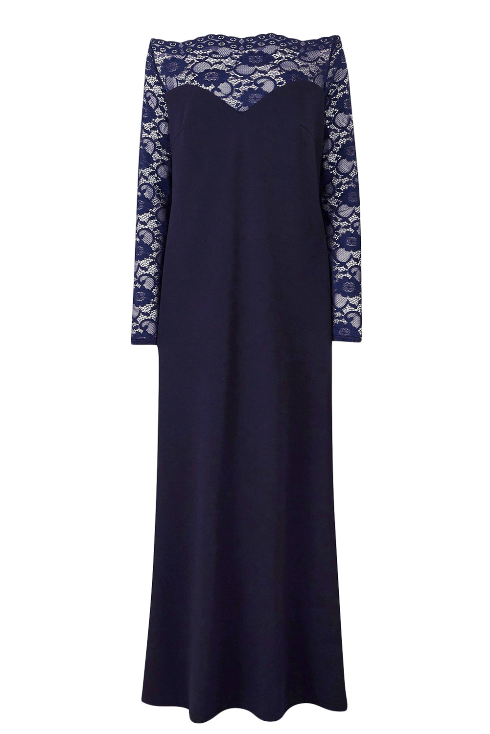Blue Lace Off-The-Shoulder Maxi Dress
