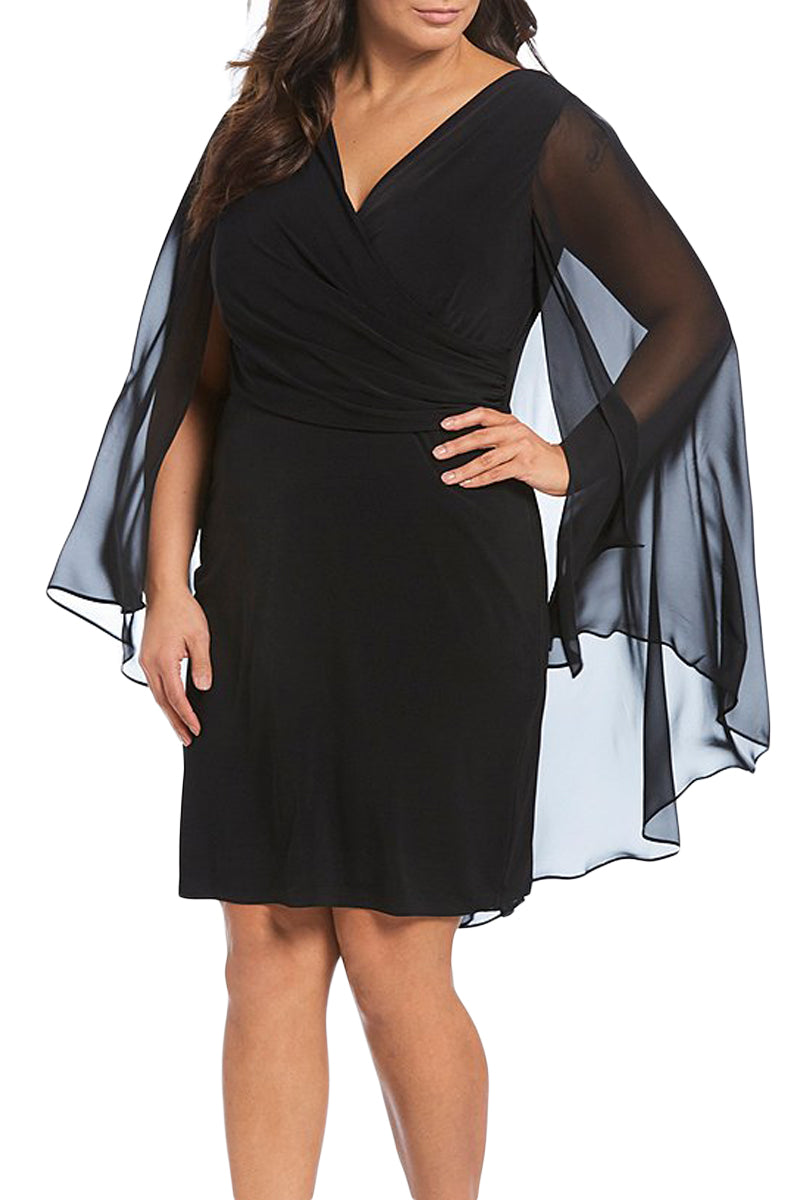 Black Plus Size Sleeveless Surplice Sheath Capelet Dress