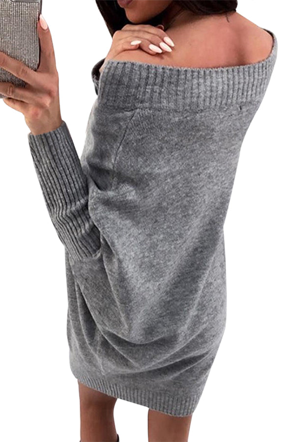 Gray Stylish Long Sleeve Baggy Sweater Dress