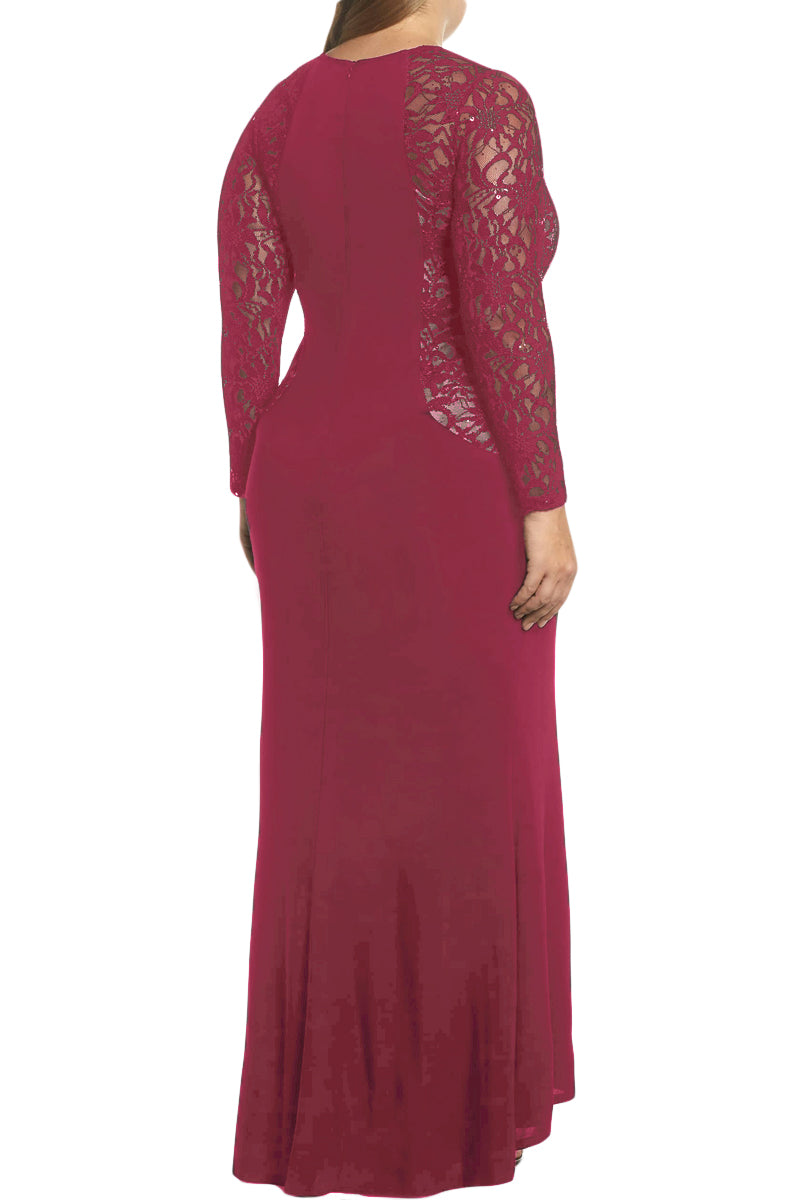 Red Lace and Knit A-line Gown