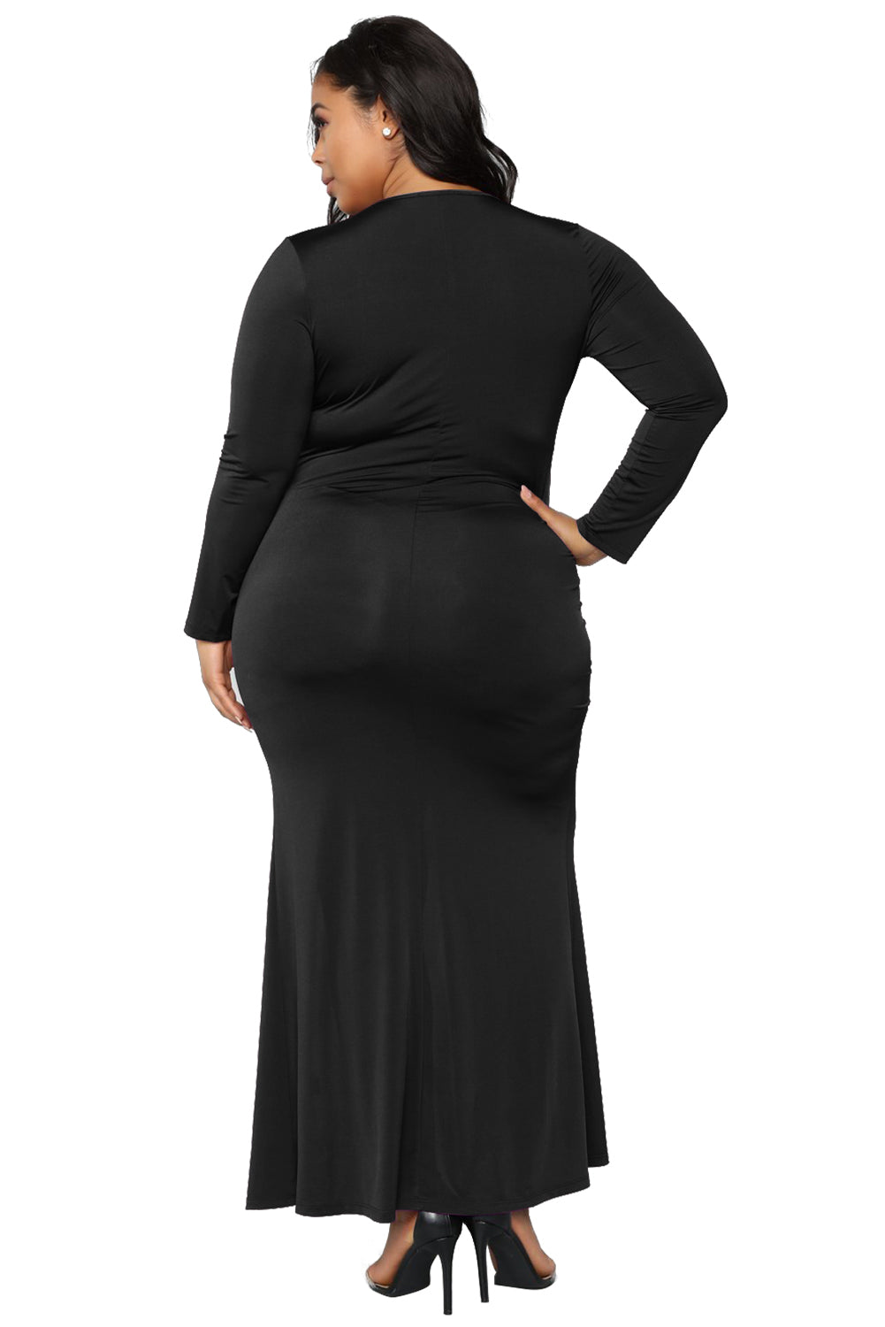 Surplice Long Sleeve Plus Size Dress ( Black, Purple)