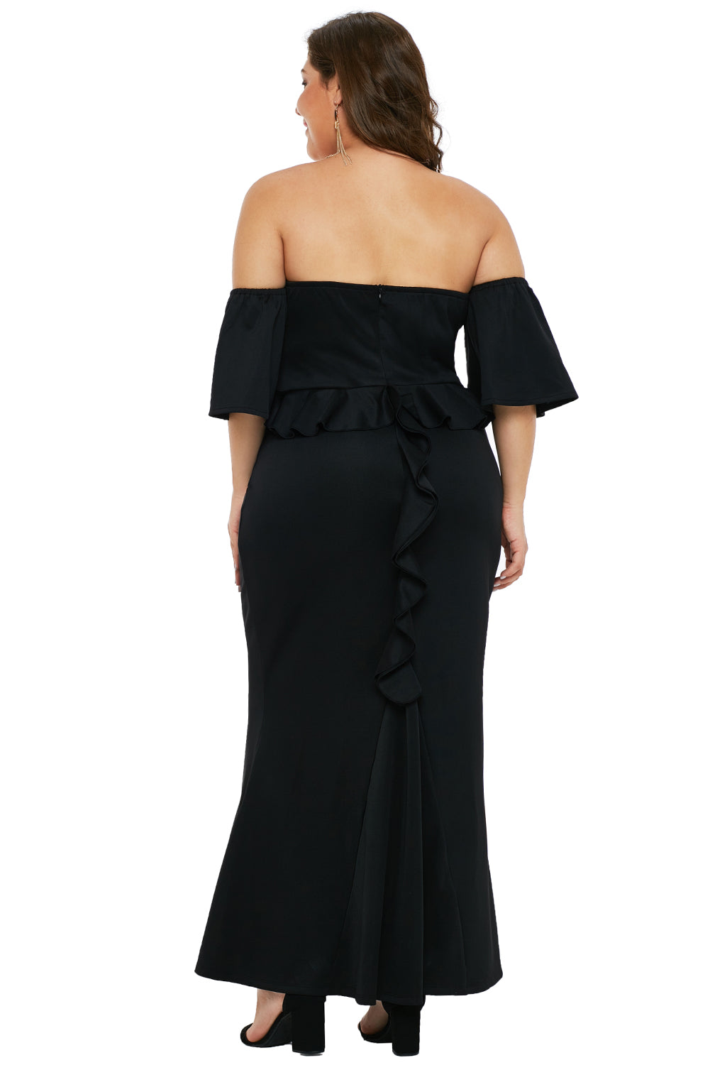 Black Strapless Drop Shoulder Maxi Dress