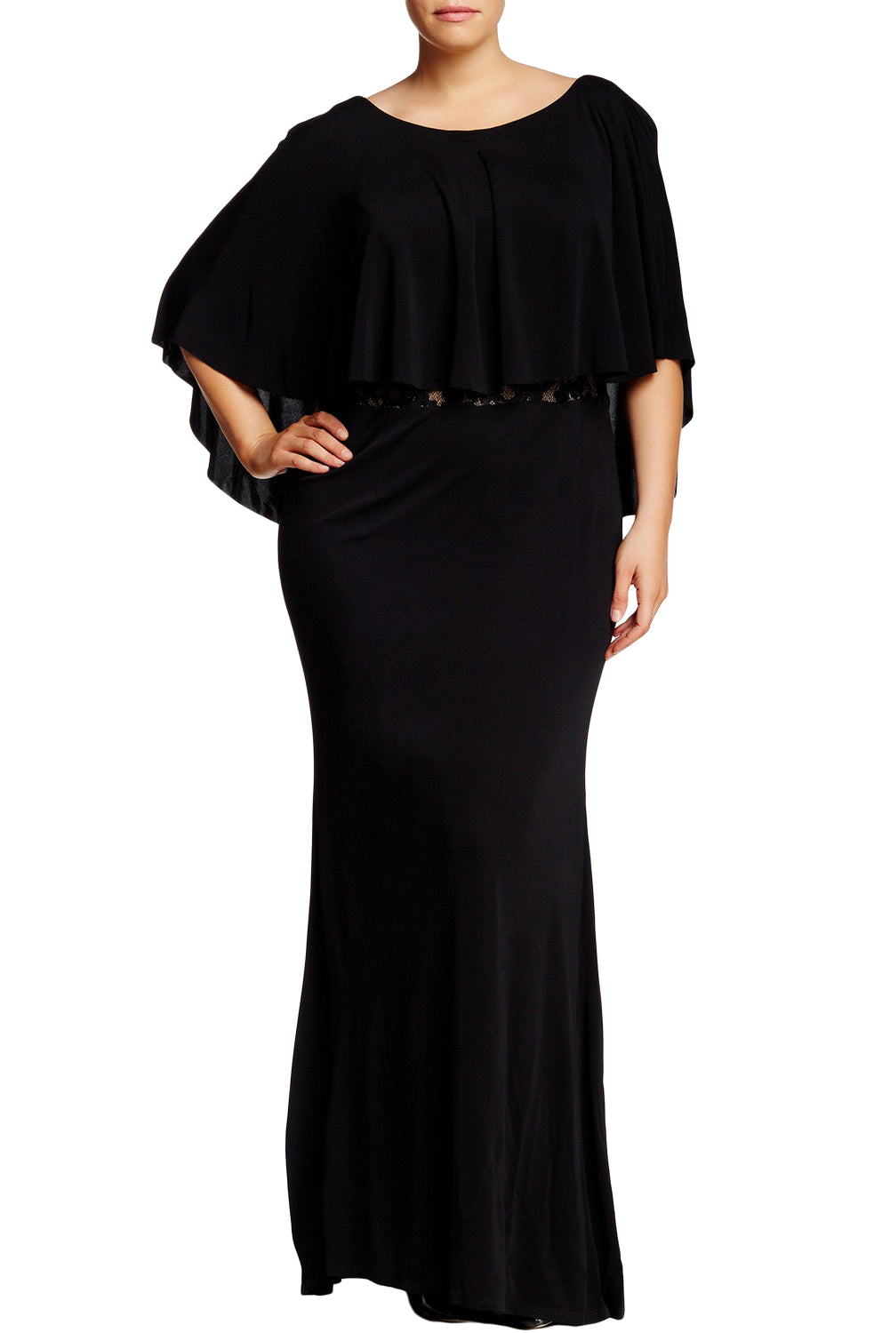 Black Cape Overlay Plus Size Dress